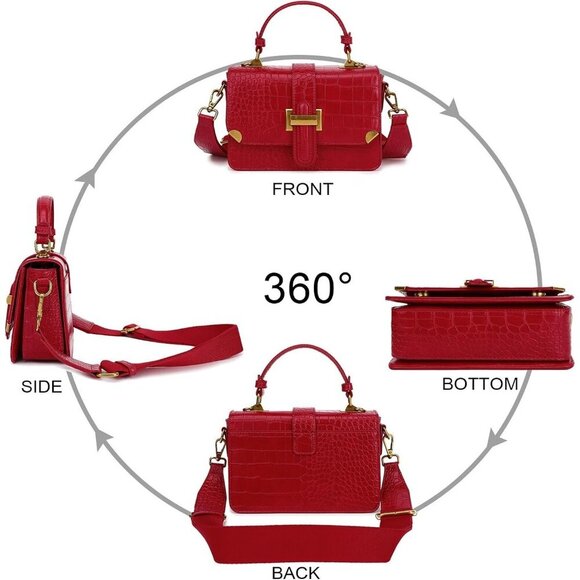 LL LOPPOP Small Classy Leather Crossbody Purse Handle Satchel Handbag Dark Red - Picture 6 of 7